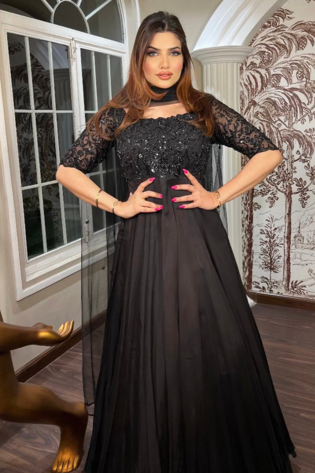 Black Hand Embroidered Anarkali